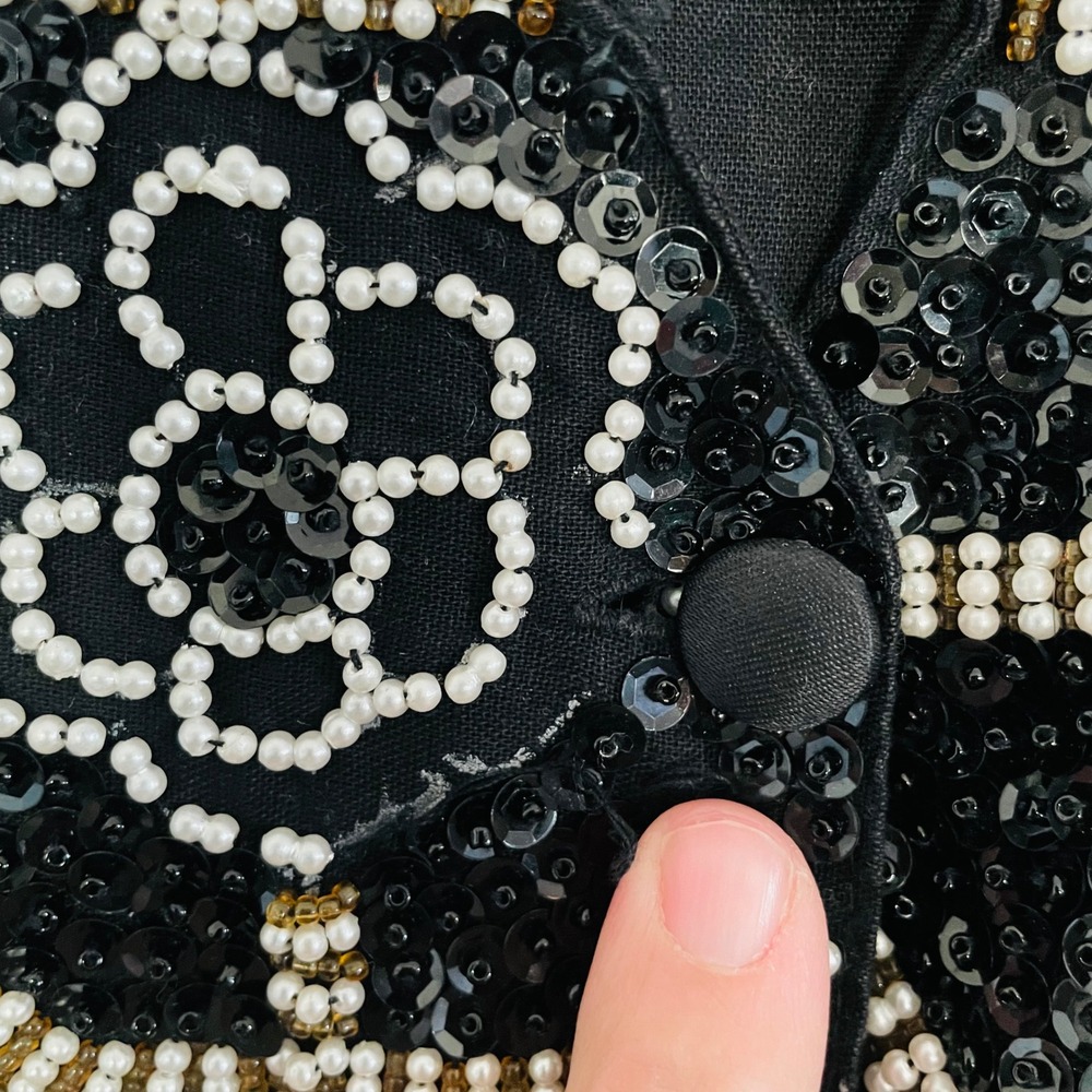 Vtg Theo Beaded Sequin Black Silver Geometric Floral Statement Vest Holiday LG - Picture 5 of 9